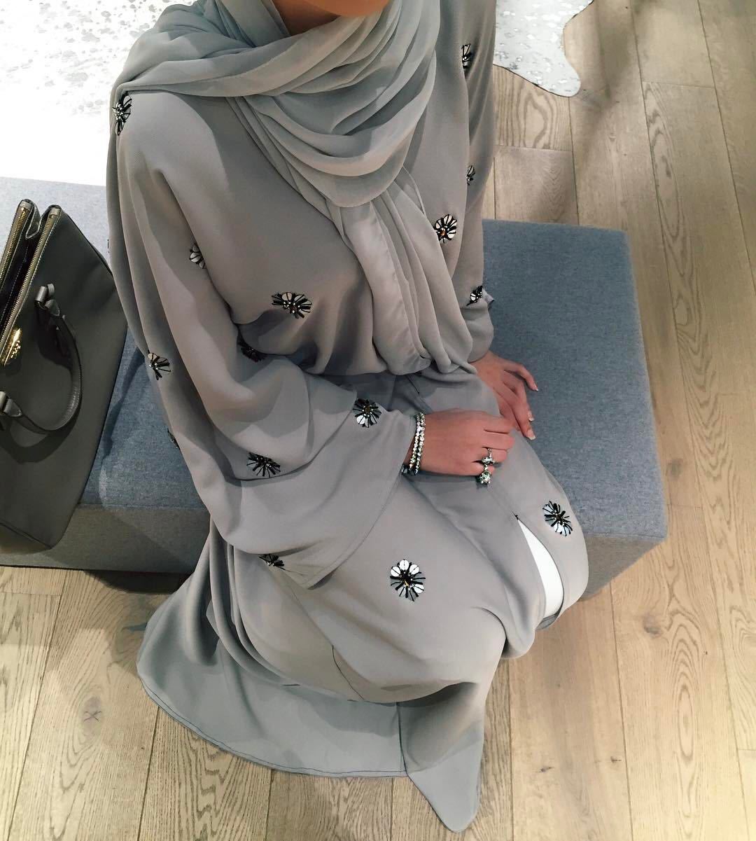Ladies Embroidered Islamic Cardigan Robe Dress