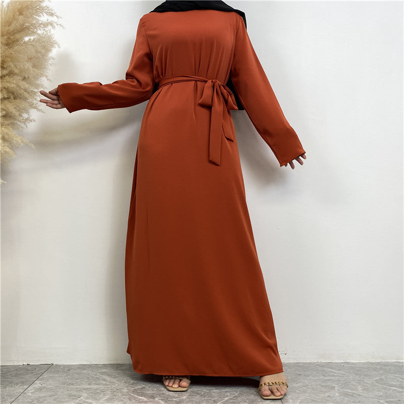 Clear Color Lace Up Muslim Dress With Pockets
