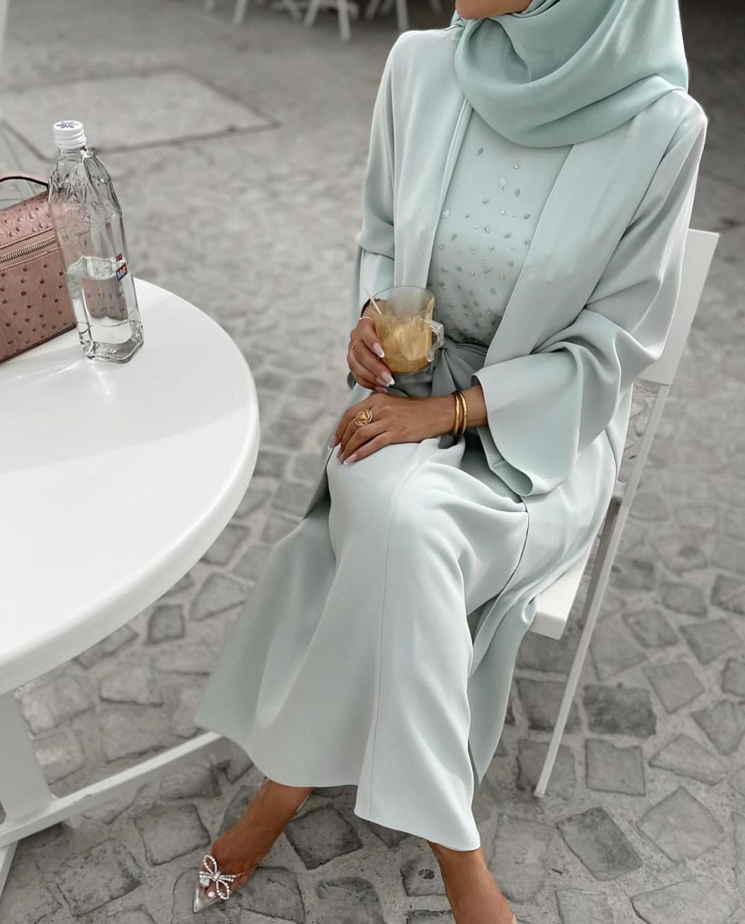 Muslim Women Solid Color Fashion Beaded Four Piece Suit