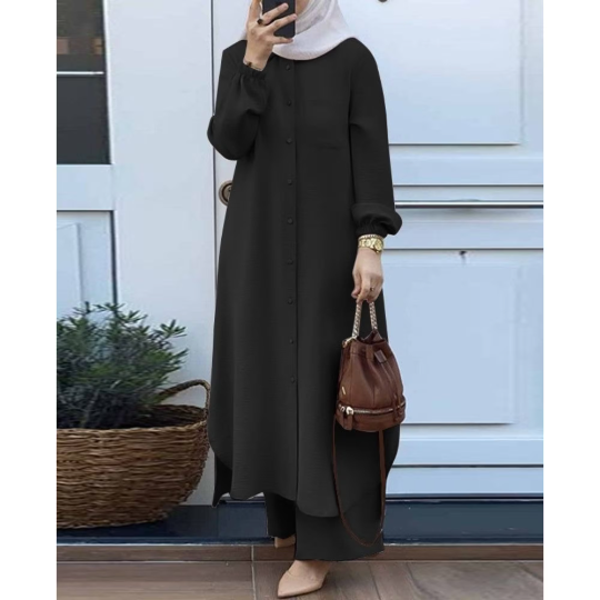 Muslim Arabic style two-piece spring and autumn new women's long-sleeved shirt trousers fashion casual Active